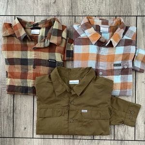 3 Columbia long sleeve shirts. 1 nylon 2 flannel. Size L. Excellent condition.